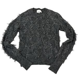 3.1 Phillip Lim Destroyed Diamond Fringe Sweater Mohair Wool Blend Gray Small